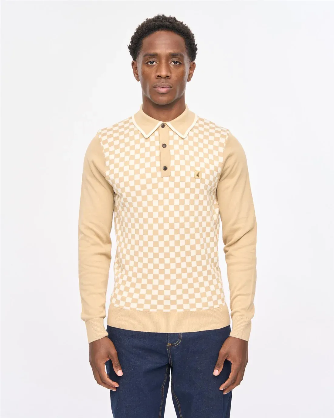 Gabicci 'Danson'  Long Sleeve Knit Polo in Caramel