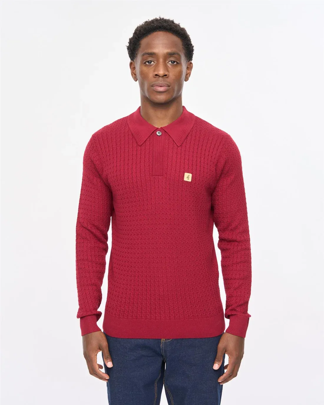 Gabicci 'Milton'  Long Sleeve Cable Knit Polo in Claret