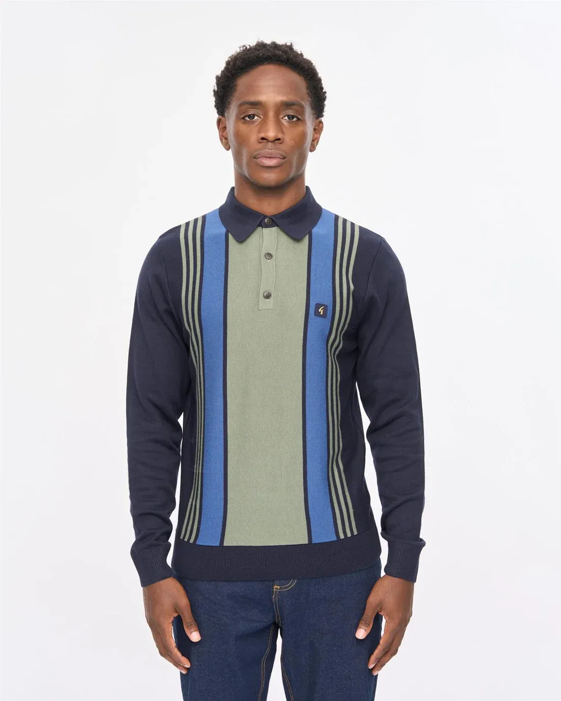 Gabicci 'Searle' Long Sleeve Knit Polo in Navy