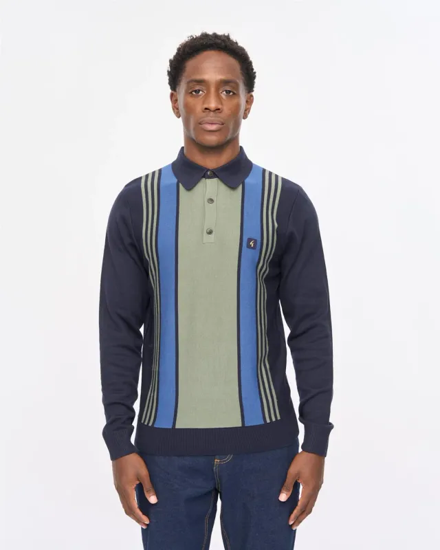 Gabicci 'Searle' Long Sleeve Knit Polo in Navy Gabicci 'Searle' Long Sleeve Knit Polo in Navy