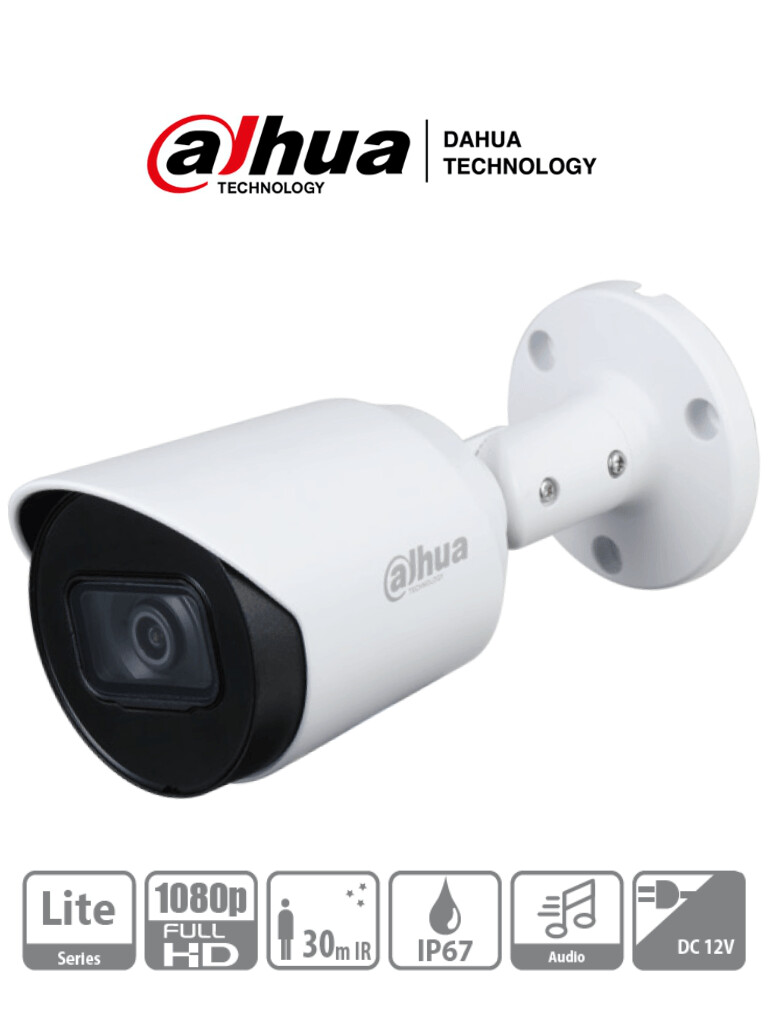 DAHUA HFW1200T-A - Camara Bullet HDCVI 1080p/ Microfono Integrado/ 103 Grados de Apertura/ Lente 2.8 mm/ IR 30 Mts/ IP67/ Metalica/ DWDR/ BLC /HLC