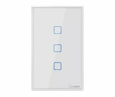 APAGADOR DE PARED TOUCH ON/OFF SONOFF T2US3C SMART INALAMBRICO WIFI, 3 INTERRUPTORES