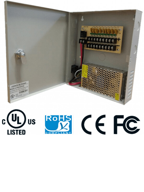 SAXXON PSU1210D9 - Fuente de poder regulada 12V / 10 Amperes / Distribuidor para 9 camaras / 1.1 A MP Maximo por canal / Certificacion UL
