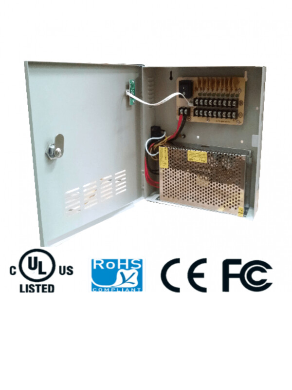 SAXXON PSU1220-D9 - Fuente de poder regulada 12V CD / 20 Amperes / Distribuidor para 9 camaras / 2.22 A MP Por canal / Certificación UL
