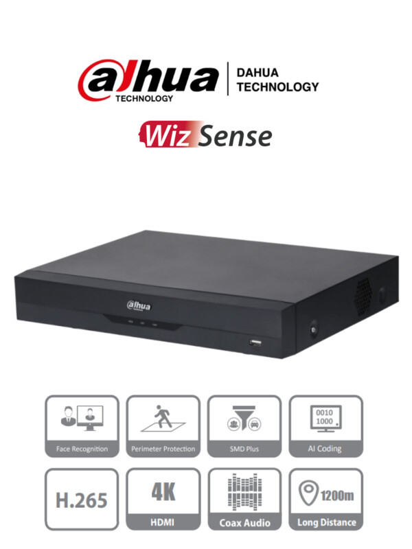 DAHUA XVR5116H-4KL-I2 - DVR de 16 Canales 4k/ WizSense/ H.265+/ 16 Canales HDCVI+ 16 IP/