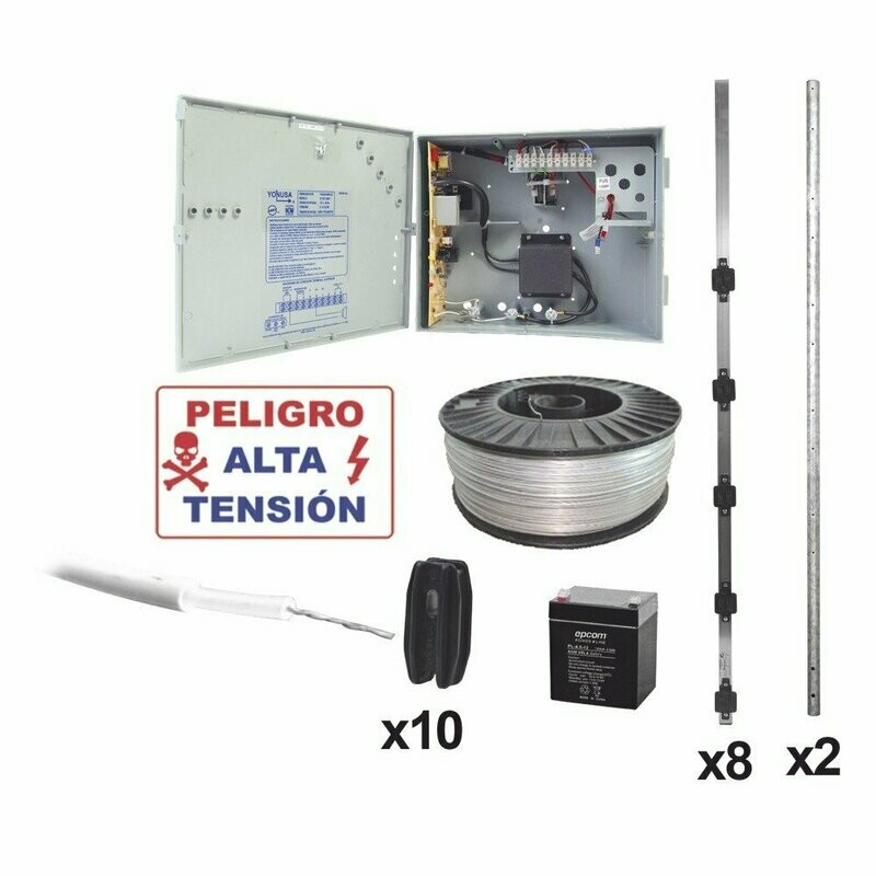KIT DE CERCA ELECTRIFICADA CON ACCESORIOS PARA 50METROS INCLUYE: ENERGIZADOR, BATERIA ENS-BT412, CABLE, ALAMBRE, POSTES, LETREROS Y TENSORES