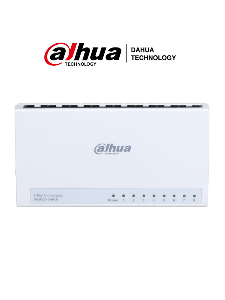 DAHUA DH-PFS3008-8ET-L - Switch para Escritorio de 8 Puertos Fast Ethernet/ 10/100/ Diseño Compacto/ Capa 2/ switching 1.6 Gbps/ Velocidad de Reenvio de Paqutes 1.19 Mbps/