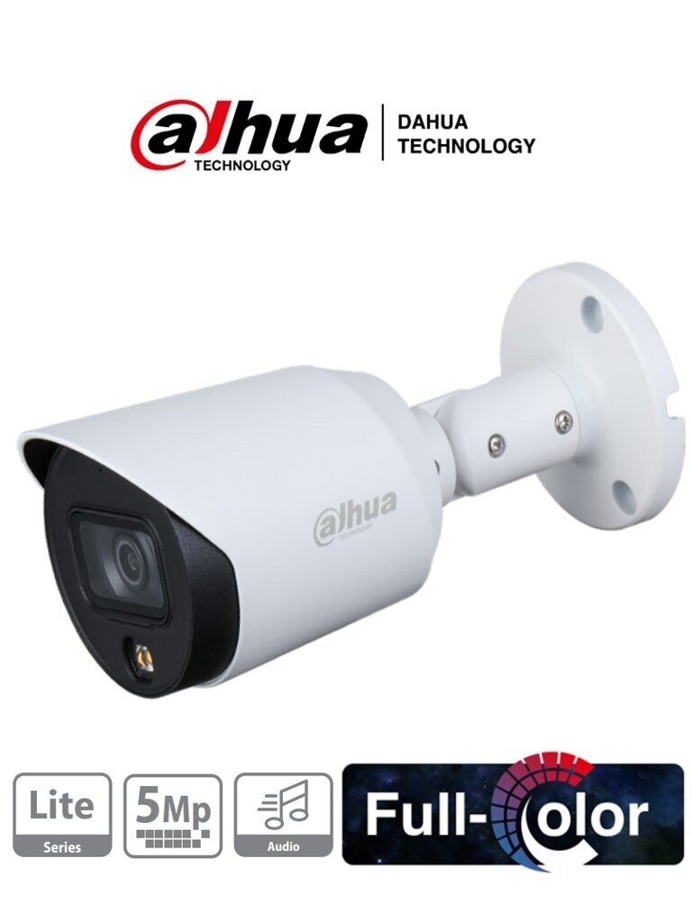 DAHUA HFW1509T-A-LED - Cámara Bullet Full Color de 5 Megapixeles/ Lente de 3.6 mm/ Micrófono Integrado/ Leds para 20 Metros/ Starlight/ IP67/