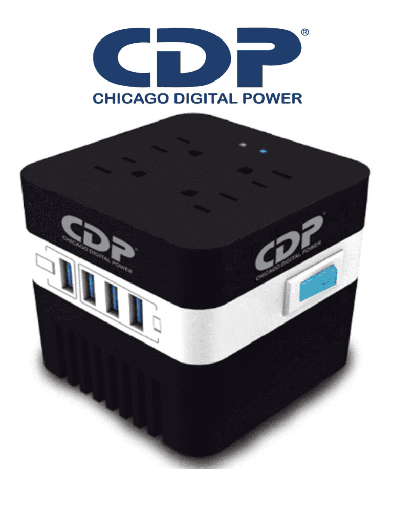 CDP RUAVR604- Regulador de Voltaje/ Supresión de Picos/ 600VA/300W/ 4 Puertos USB para Carga de 2.1A Max/ 4 Salidas Reguladas/ Indicadores Led/ Diseño Compacto/