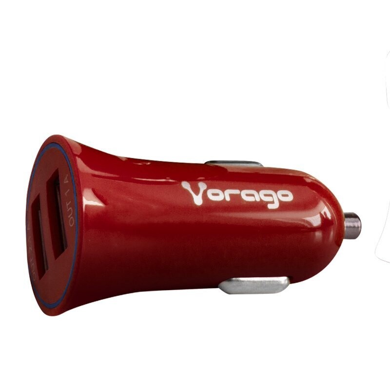CARGADOR PARA AUTO VORAGO 2 PUERTOS USB ROJO BLISTER AU-103-RD