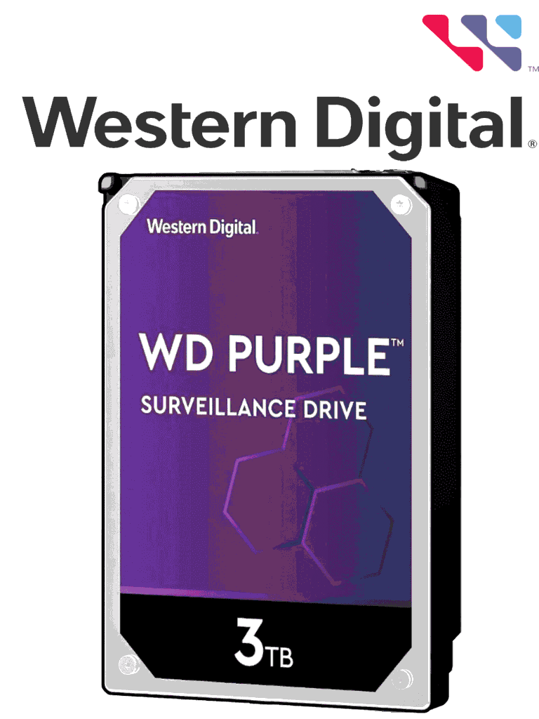 WESTERN WD30PURZ - Disco Duro de 3TB Purple/ Especial para Videovigilancia/ Trabajo 24/7/ Interface: Sata 6 Gb/s/ Hasta 64 Cámaras/ Hasta 8 Bahías de Discos Duros