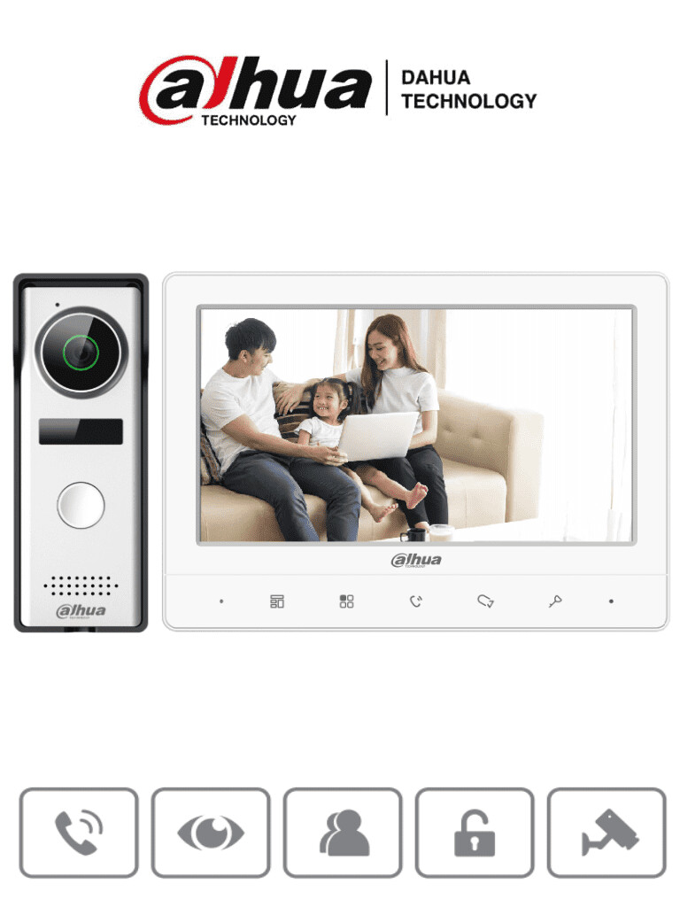 DAHUA DHI-KTA02 - Kit de Videoportero Analógico/ Monitor con Pantalla de 7 Pulgadas/ Botones Touch/ Frente de Calle con Camara de 1.3 Megapixeles/ DWDR/ IP66/ Apertura de Puerta/ Soporta Hasta 2 Frent