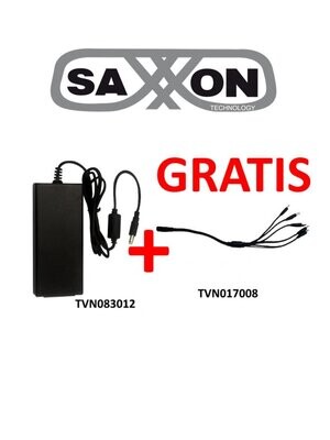SAXXON uFP12VDC41APAQ - Fuente de poder regulada + gratis divisor de energía de 5 conectores macho / 12V DC / 4.1 A MP / Color negro