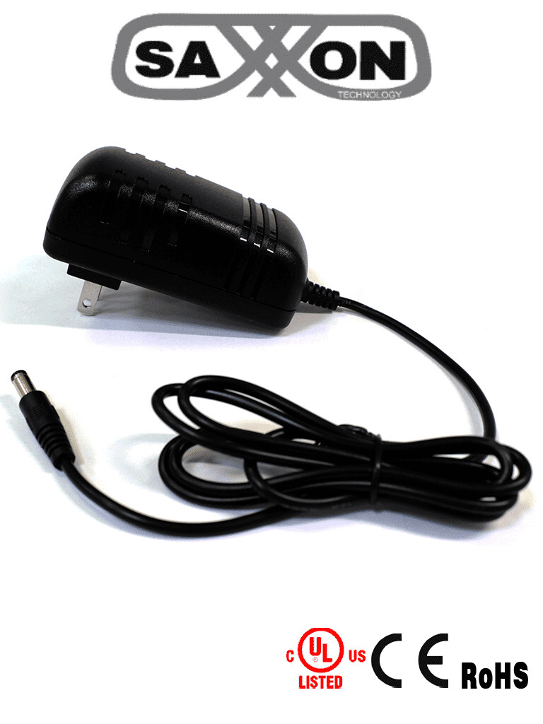 SAXXON PSU1202E - Fuente de Poder Regulada de 12vdc/ 2 Ampers/ Con Cable de 1.2 Metros/ Conector Macho/ Especial para Camaras de CCTV/ Usos Multiples/