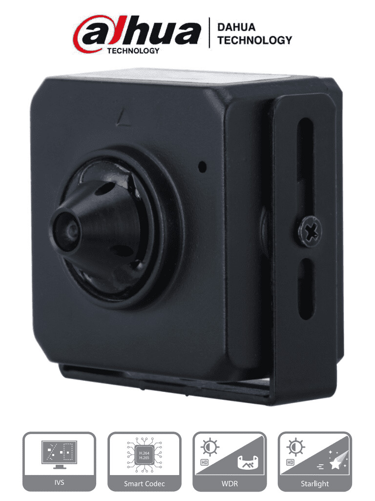 DAHUA DH-IPC-HUM4231S-L4 - Camara IP Pinhole de 2 Megapixeles/ Lente de 2.8mm/ 96 Grados de Apertura/ Microfono Integrado/ H.265/ 1 E&S de Audio/ WDR Real de 120 dB/