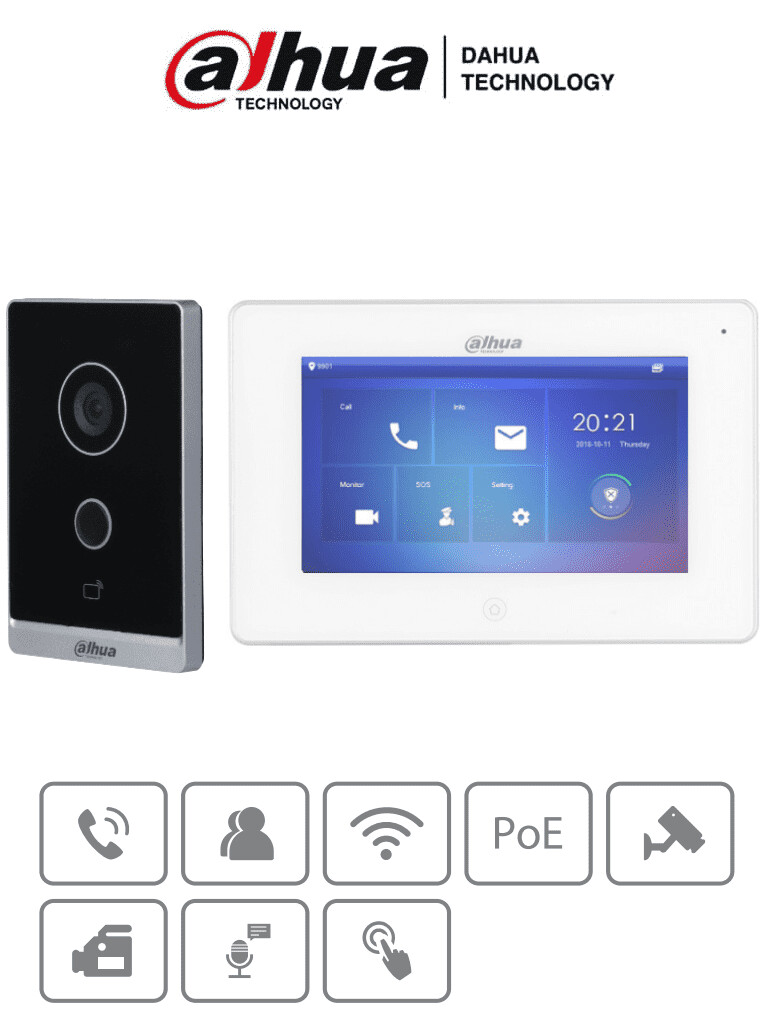 DAHUA KITW01 - Kit de Videoportero WiFi/ Monitor con Pantalla de 7"/ 6 Entradas de Alarmas