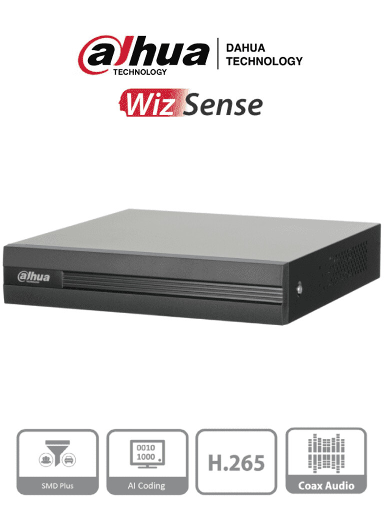 DAHUA XVR1B08H-I - DVR de 8 Canales de 5 Megapixeles Lite/ WizSense/ Cooper-I/ H.265+/ 8 Canales+4 IP o Hasta 12 Ch IP