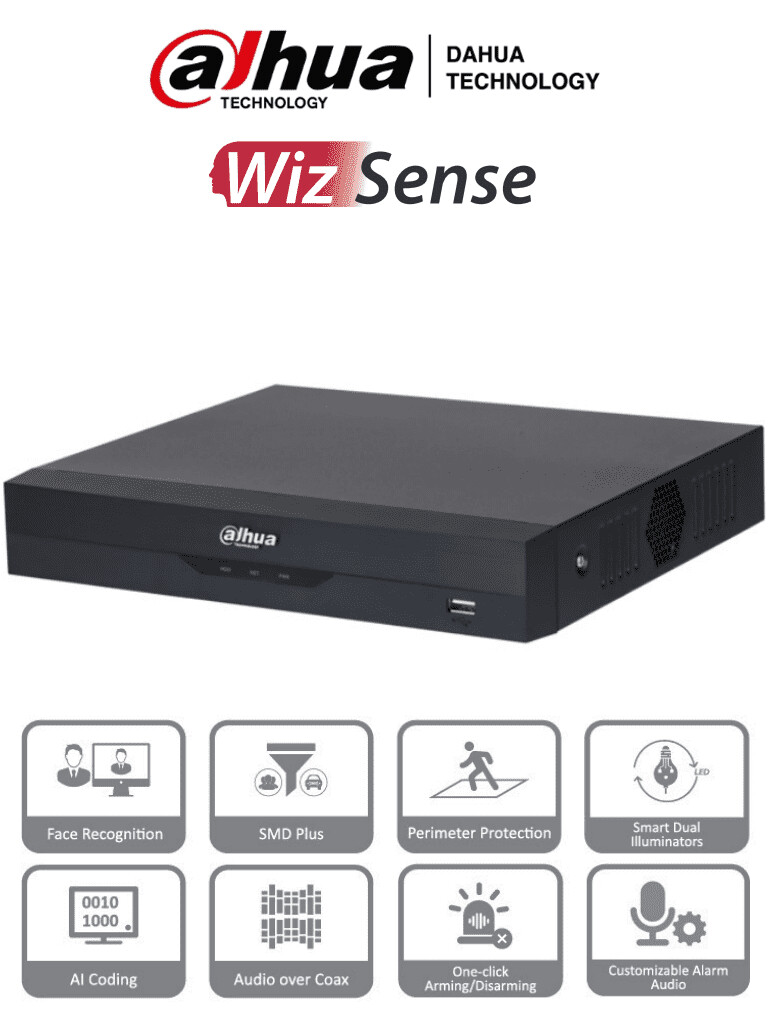DAHUA XVR5108HS-I3 - DVR de 8 Canales 5 Megapixeles Lite/ WizSense/ IA/ H.265+/ 8 Canales HDCVI+4 IP/ Hasta 12 Canales IP