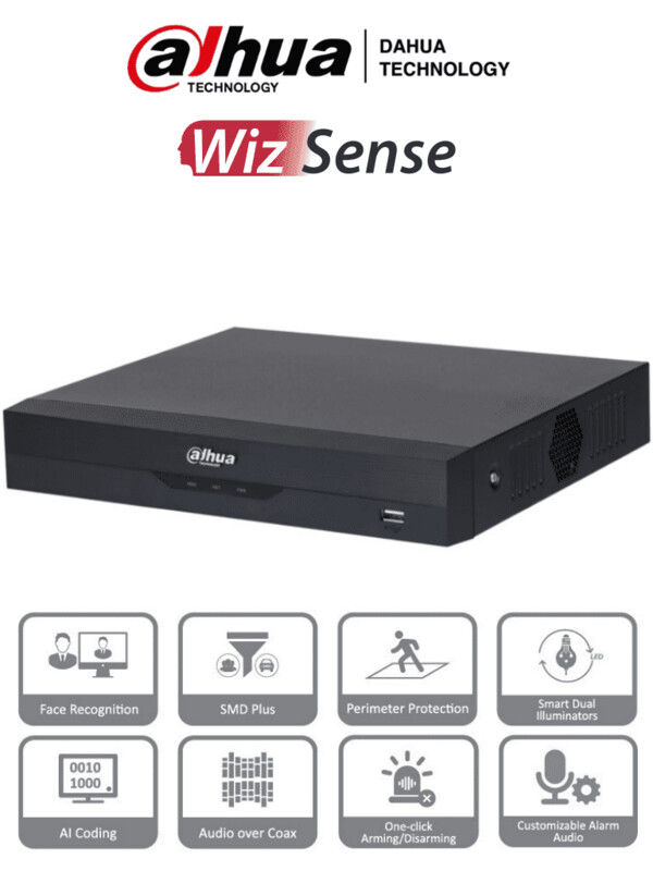 DAHUA XVR5108HS-I3 - DVR de 8 Canales 5 Megapixeles Lite/ WizSense/ IA/ H.265+/ 8 Canales HDCVI+4 IP/ Hasta 12 Canales IP