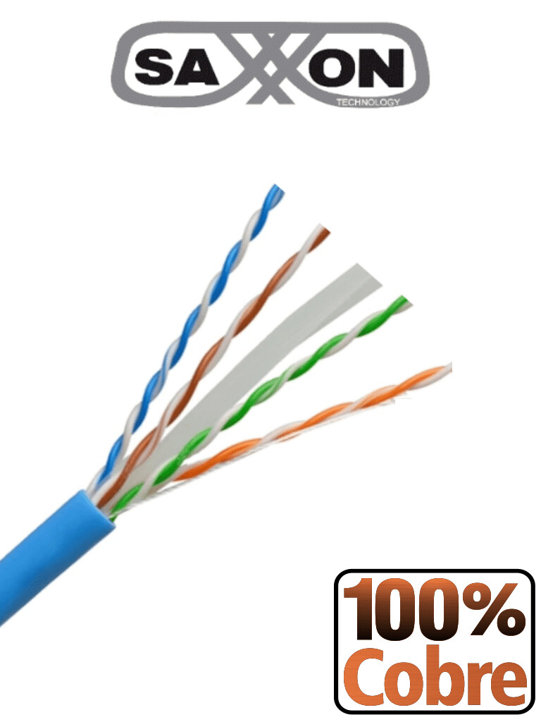 SAXXON OUTP6COP305B - Bobina de Cable UTP Cat6 100% Cobre/ 305 Metros/ Color Azul/ Uso Interior/ Soporta Pruebas de Rendimiento/ Cert ISO9001/ UL 444/ RoSH/ ANSI/ TIA/ EI/ Ideal para Cableado de Redes