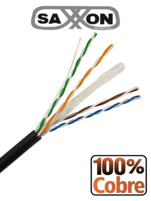 SAXXON OUTP6COP305NE - Bobina de Cable UTP Cat6 100% Cobre/ 305 Metros/ Uso Exterior/ Cubierta LDPE/ 4 Pares/ Soporta Pruebas de Rendimiento/ Cumple con Estandares ISO / IEC 11801 Ed2; EIA / TIA568B/