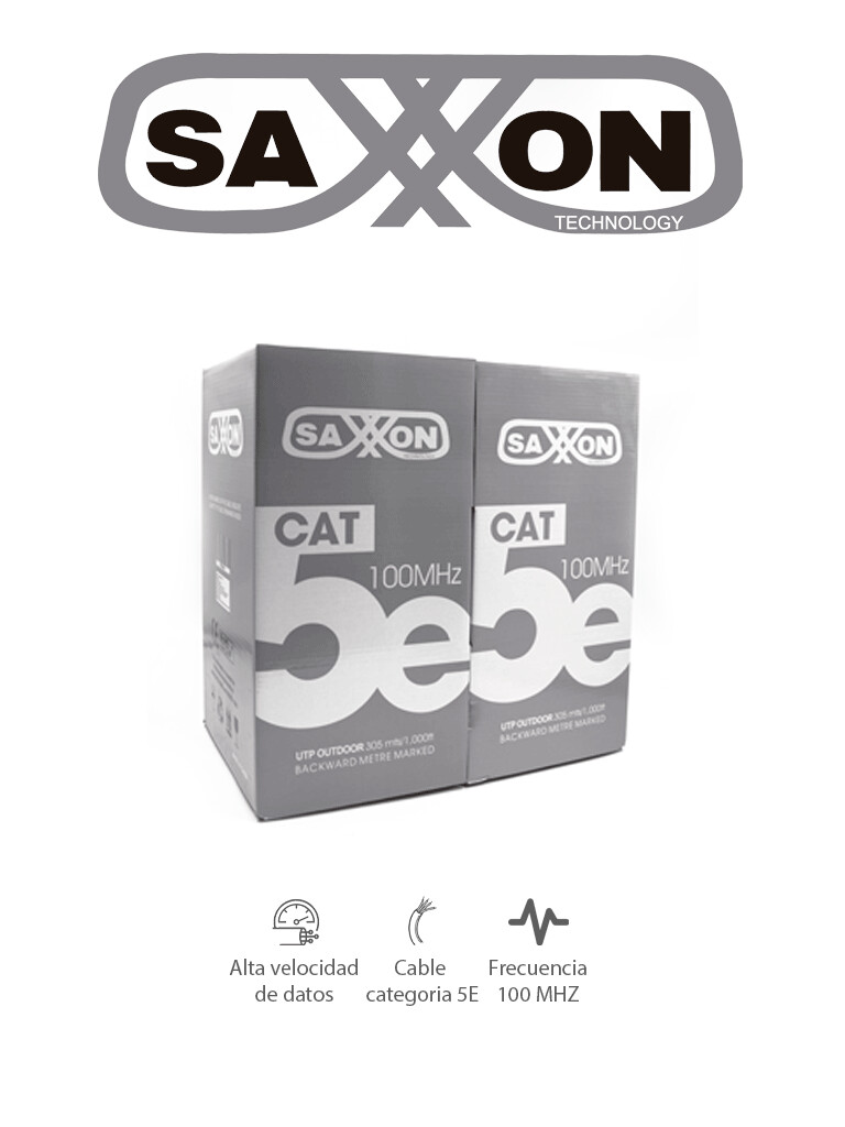SAXXON OUTPCAT5ECOPEXT - Cable UTP 100% cobre / Categoria 5E / Color negro / Exterior / 305 Mts / Redes / Video / 4 Pares