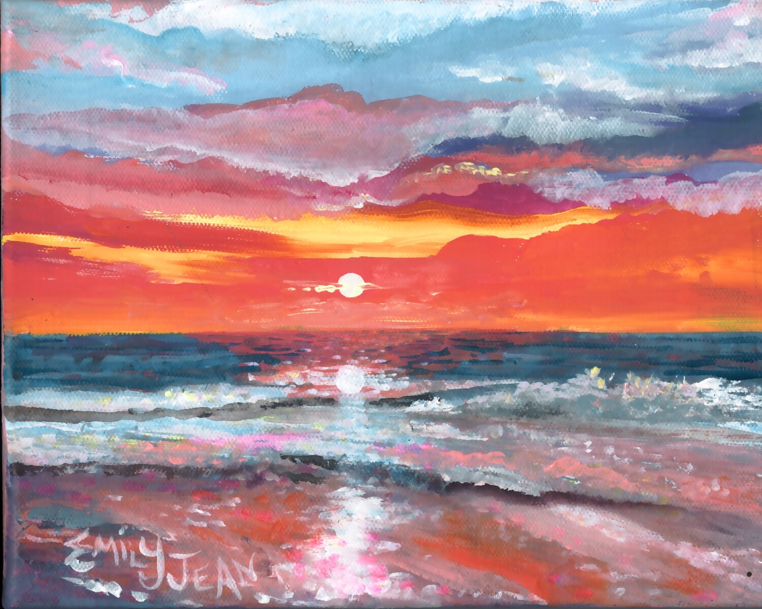 Poster of Sunset or Sunrise Acrylic painting by Emily Jean