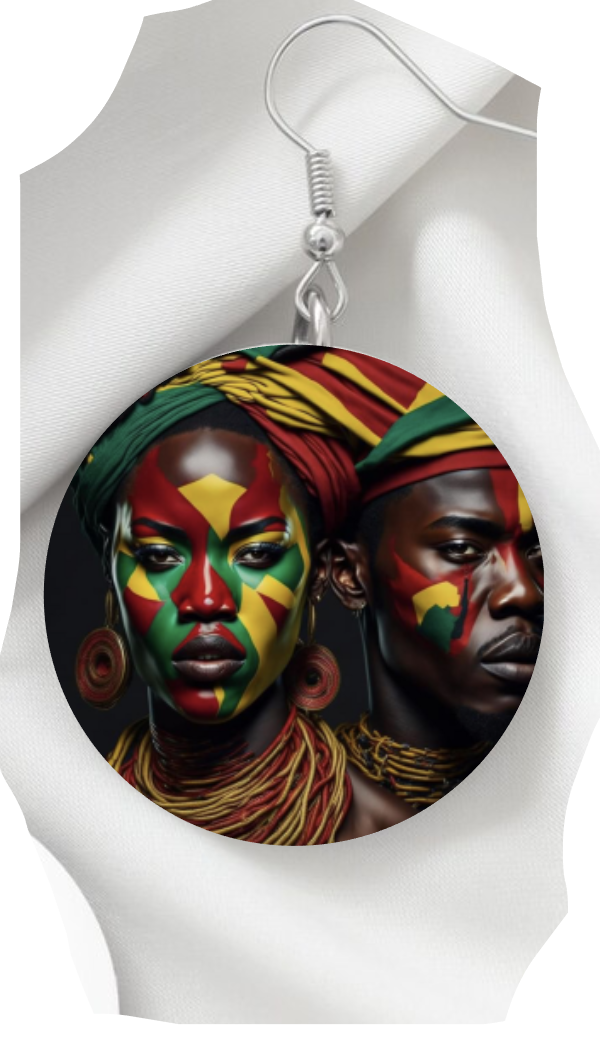 African Man and Woman Red Black and Green Earrings
