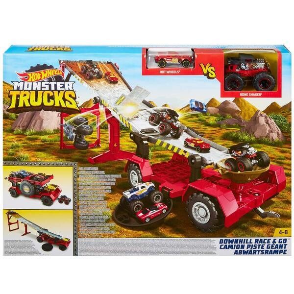 Hot Wheels Monster Trucks Camion piste géante, coffret de jeu pour petites voitures et véhicules avec roues géantes