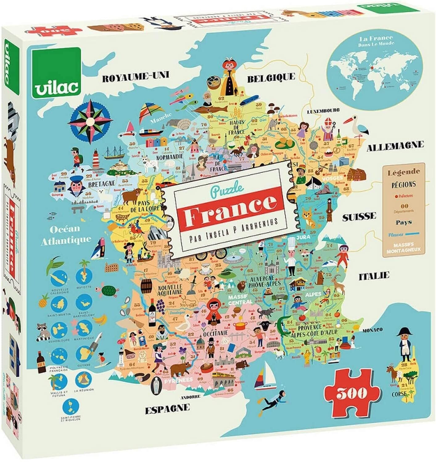 Vilac - Carte de France puzzle 300 Pcs Ingela P.A