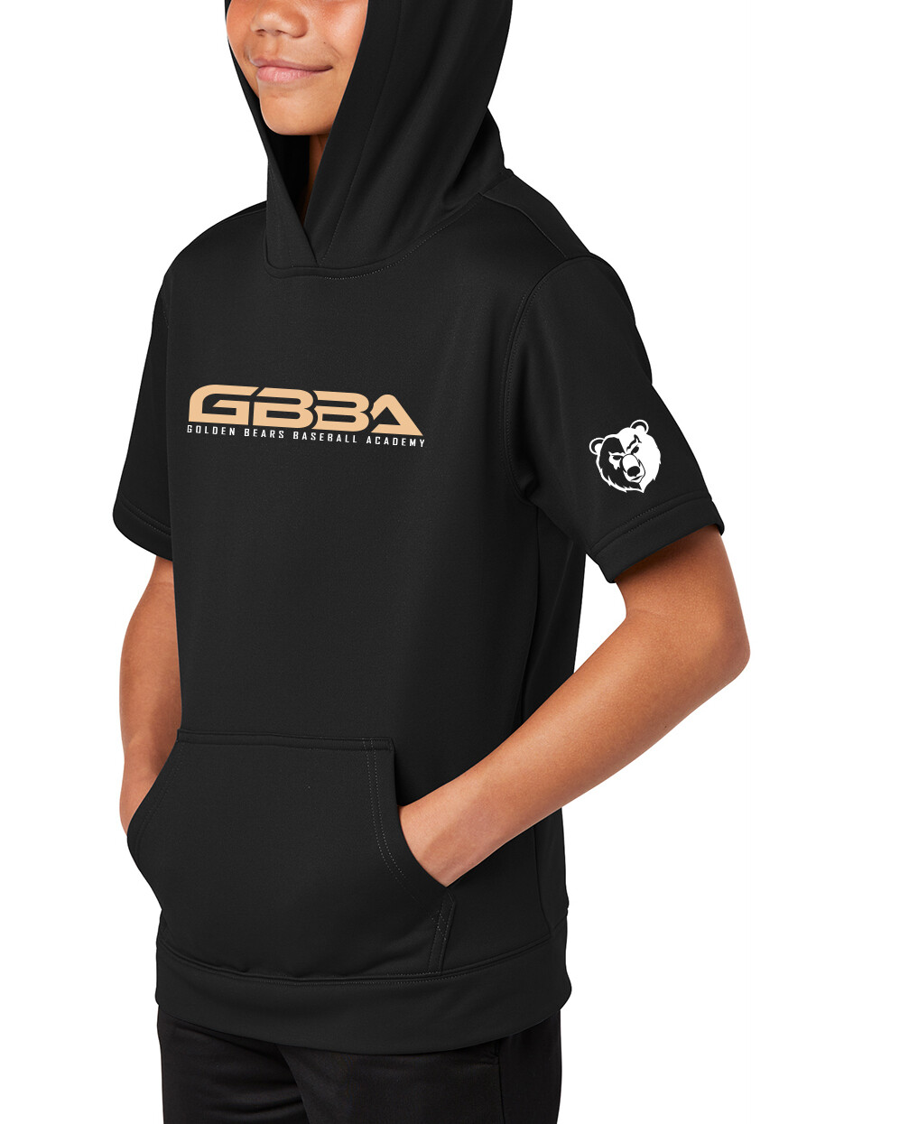 Youth GBBA SportTek Performance Short Sleeve Hoodie, Color: Black