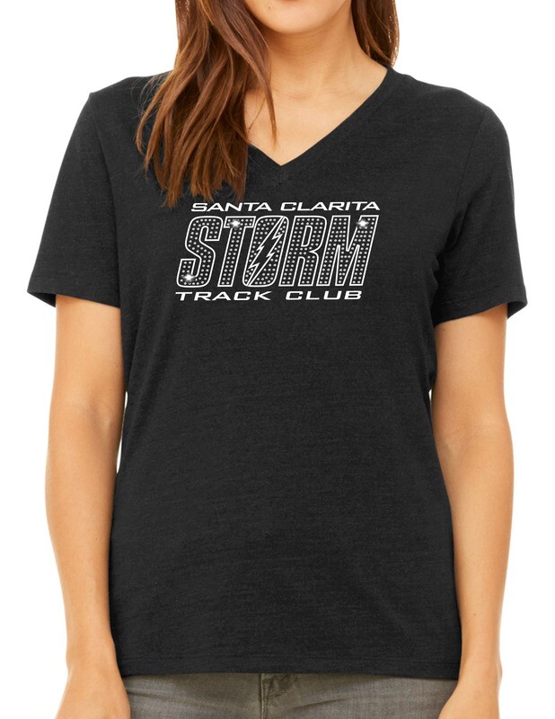 BELLA+CANVAS® Women’s Relaxed Heather CVC V-Neck Tee Black Heather BLING