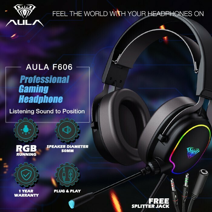 Headset Gaming AULA F606 – RGB Running PC/Mobile FREE Splitter Jack. No.3