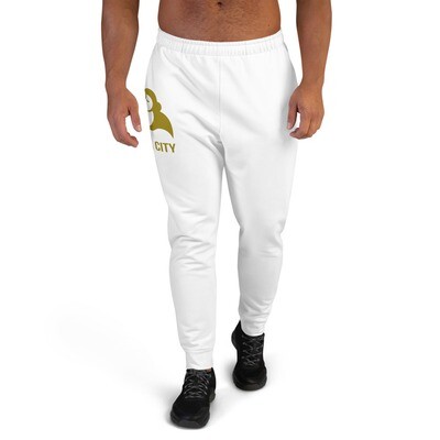 Men&#39;s White Joggers - ACUDDA CITY - BOLD GOLD LOGO, Size: XS