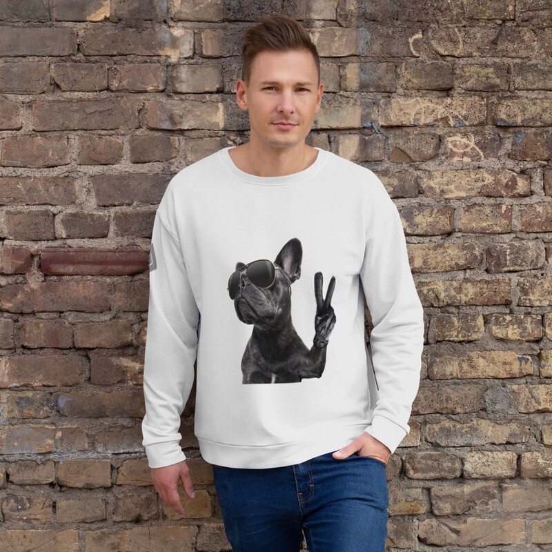 Men&#39;s Light Grey Sweatshirt - French Bull Dog Peace with Fast Forward Sleeve