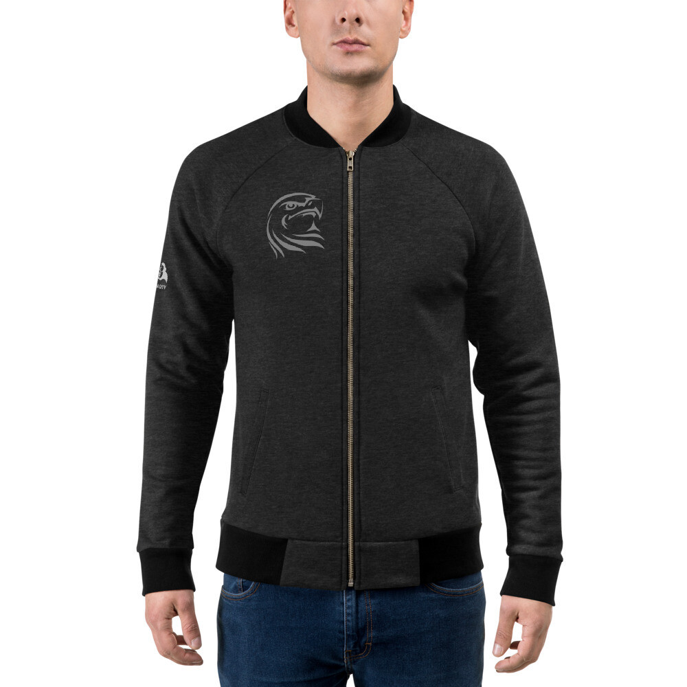 Men&#39;s Bomber Jacket - Eagle with Sleeve Logo, Color: Heather black, Size: S