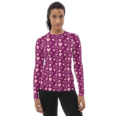 Women&#39;s Long Sleeve Shirt Rash Guard - Love Hearts, Size: XS