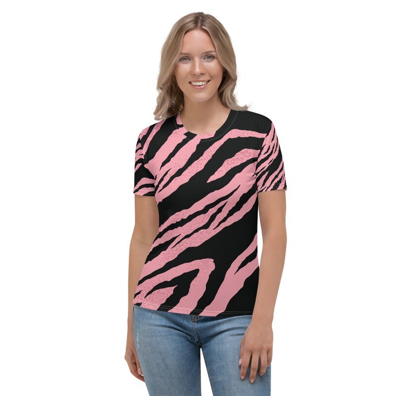 Women&#39;s T-shirt Crew Neck - Pink Bengal Tiger