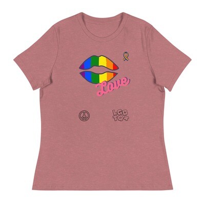 Women&#39;s Relaxed T-Shirt - Peace LGBTQ+ Love Lips, Color: Heather Mauve, Size: S