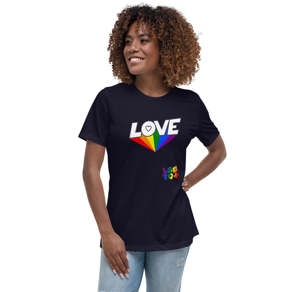 Women&#39;s Relaxed T-Shirt - Love LGBTQ+, Color: Navy, Size: S