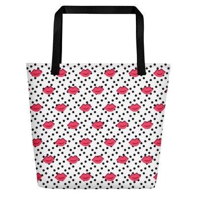 Beach Bag - Spotty Lips, Color: Black