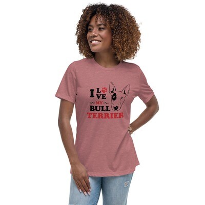 Women&#39;s Relaxed T-Shirt - I Love My Bull Terrier, Color: Heather Mauve, Size: S