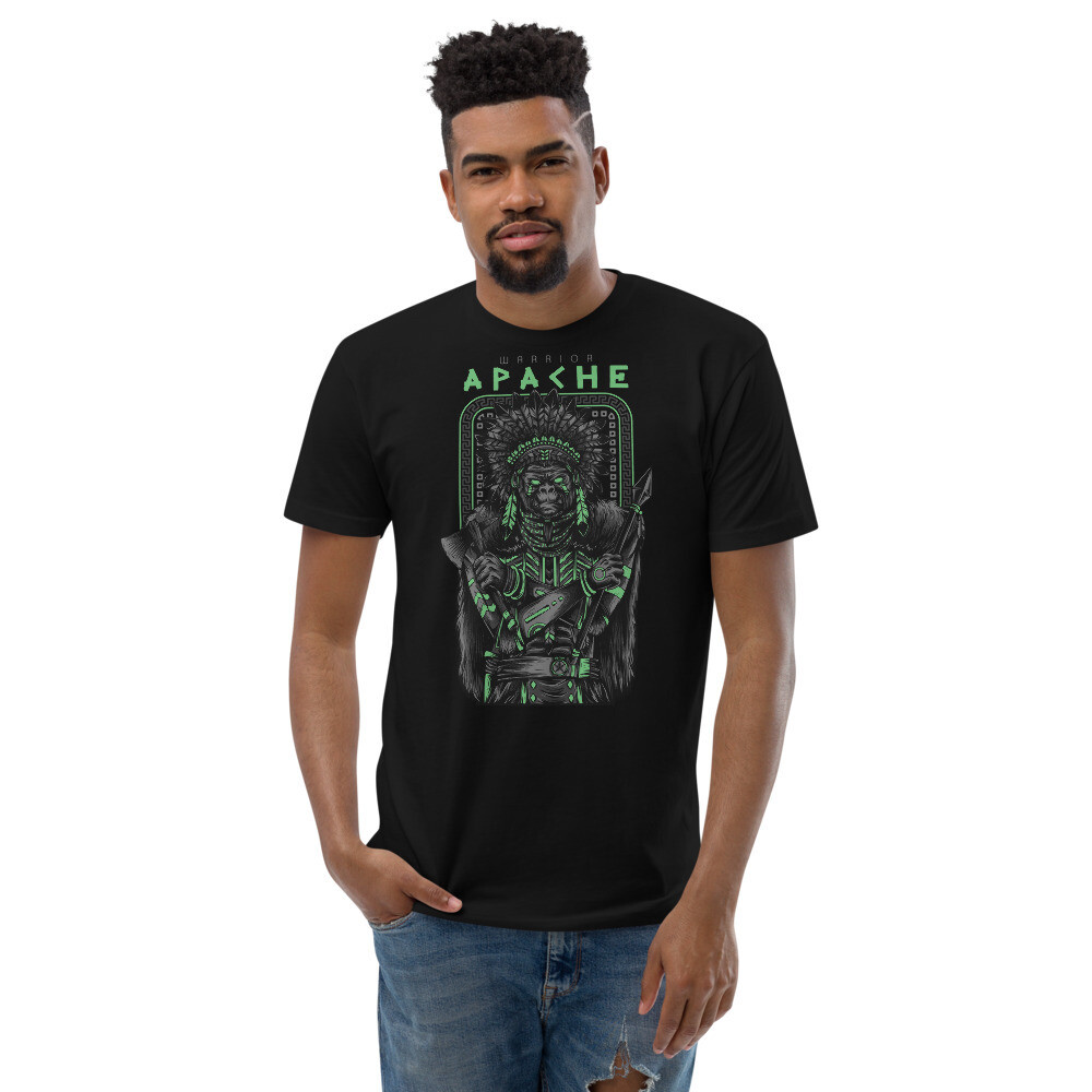 Men&#39;s Short Sleeve T-shirt - APACHE WARRIOR, Color: Black, Size: XS