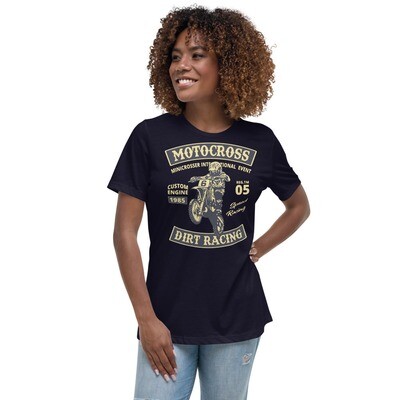 Women&#39;s Relaxed T-Shirt - MOTOCROSS Dirt Racer, Color: Navy, Size: S