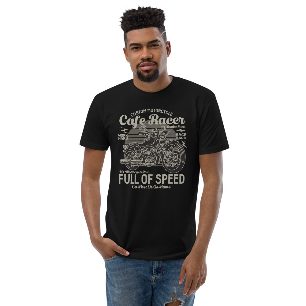 Men&#39;s Short Sleeve T-shirt - Cafe Racer Full of Speed, Color: Black, Size: XS