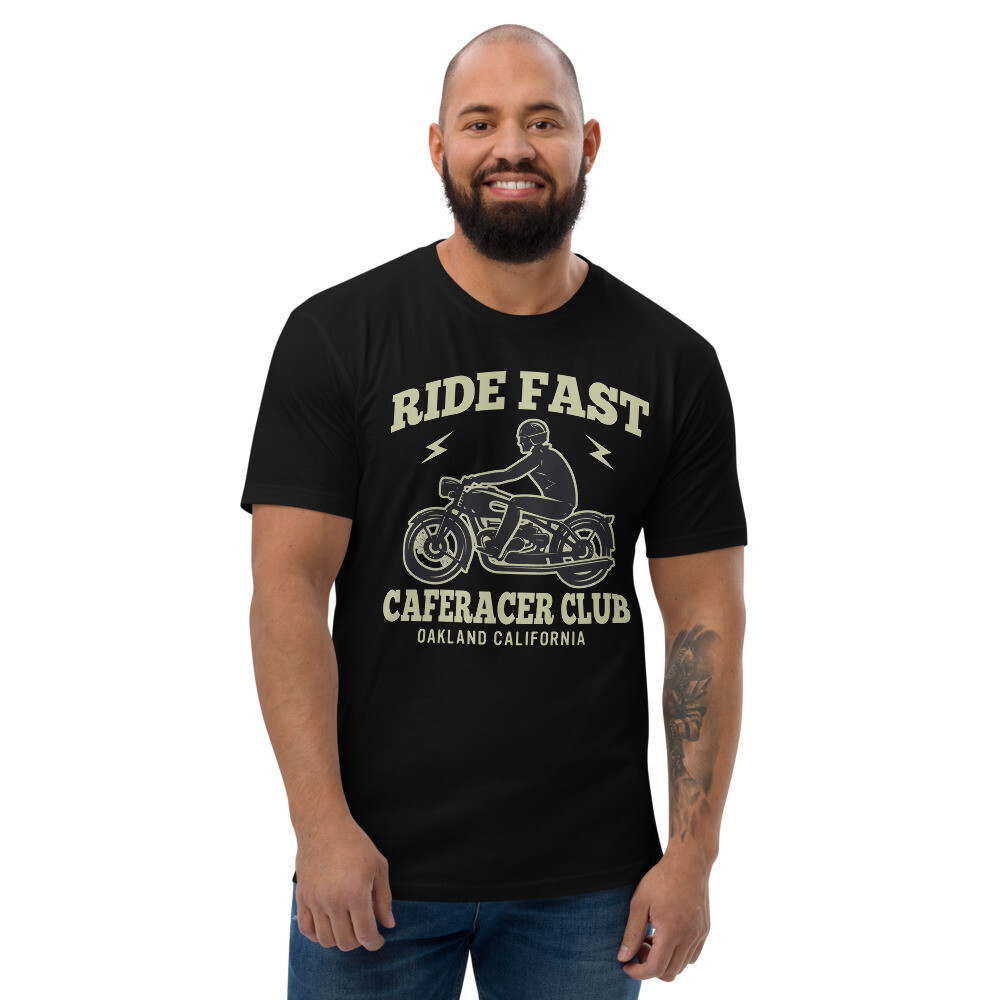 Men&#39;s Short Sleeve T-shirt - RIDE FAST Cafe Racer Club, Color: Black, Size: XS