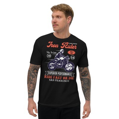 Men&#39;s Short Sleeve T-shirt - Motorcycle Iron Rider, Color: Black, Size: XS