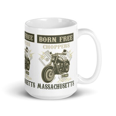 White glossy mug - Born Free Choppers Massachusetts