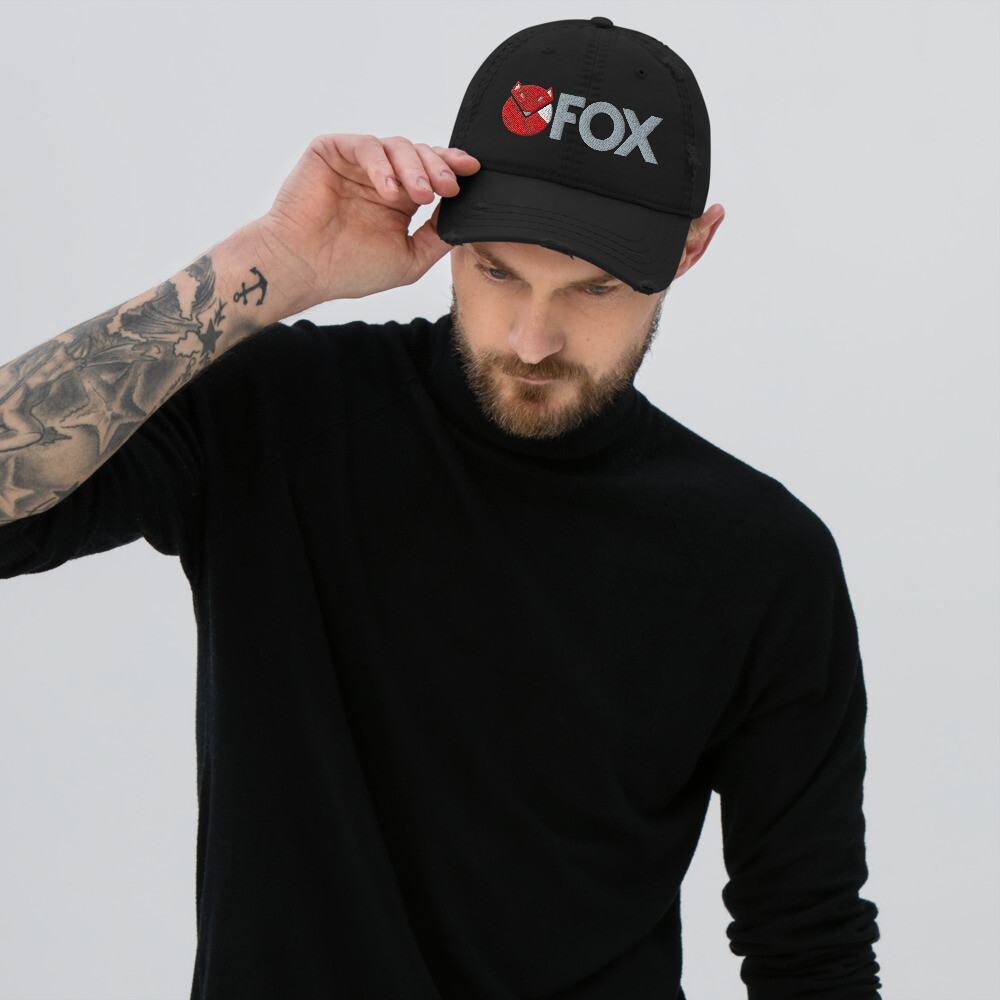 Distressed Cap Hat - FOX, Color: Black