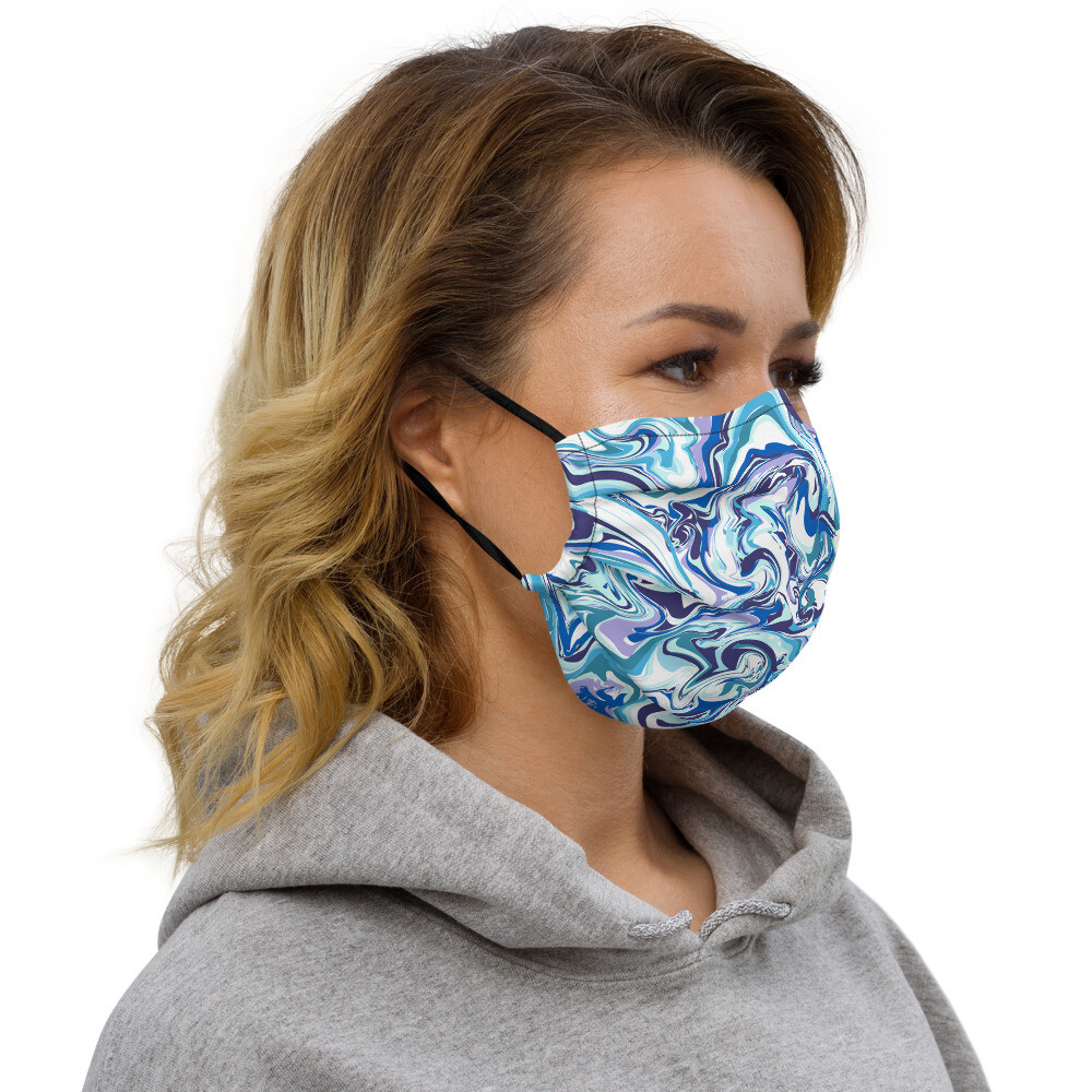 Premium face mask - Blue Marble Pattern, Color: Black